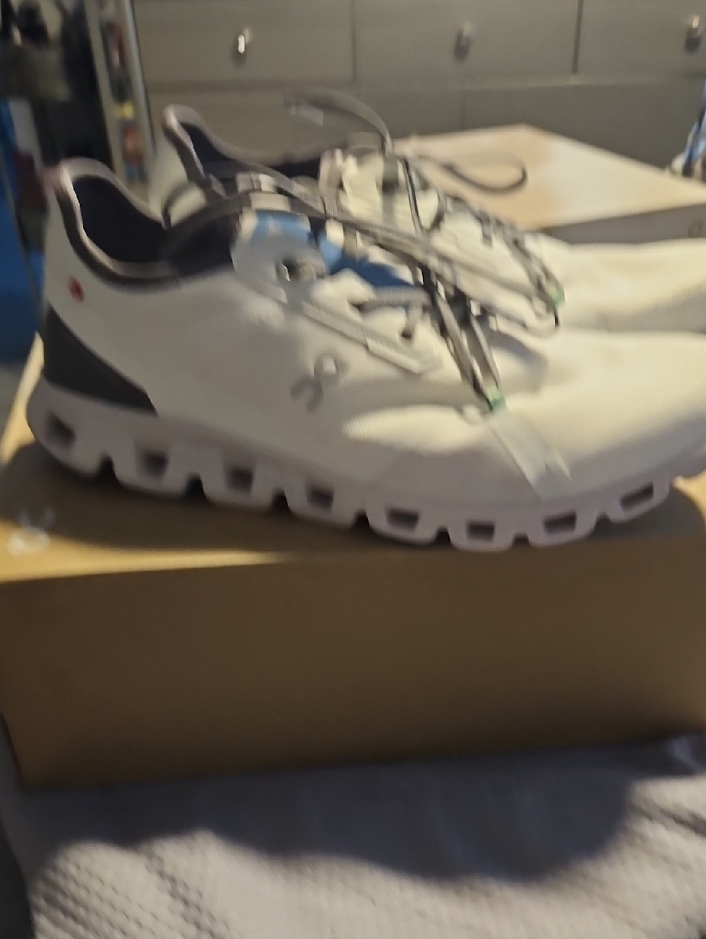 Men's White Athletic Sneakers with Black Accents Worn 1 Time For 2hours